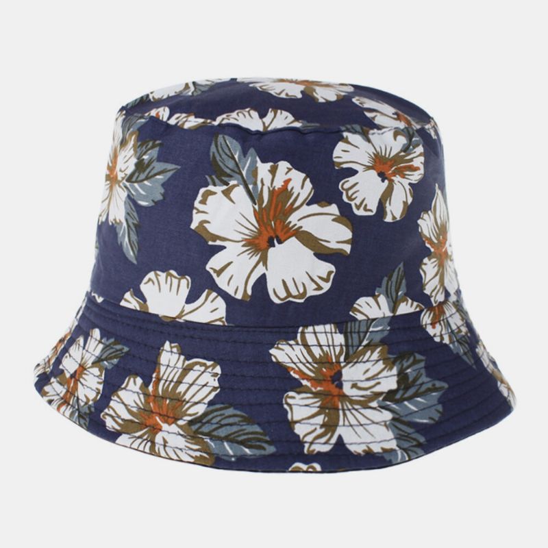 Unisex Bomull Dubbelsidig Bärbar Färgglad Naturligt Blommönster Utskrift Bucket Hat