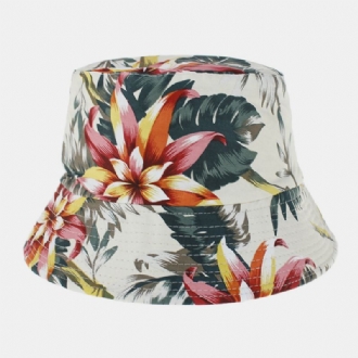 Unisex Bomull Dubbelsidig Bärbar Färgglad Naturligt Blommönster Utskrift Bucket Hat