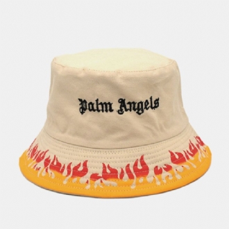 Unisex Bomull Dubbelsidigt Slitage Flame Printing Brev Broderad Bucket Hat Mode Hopfällbar Andningsbar Solskyddshatt