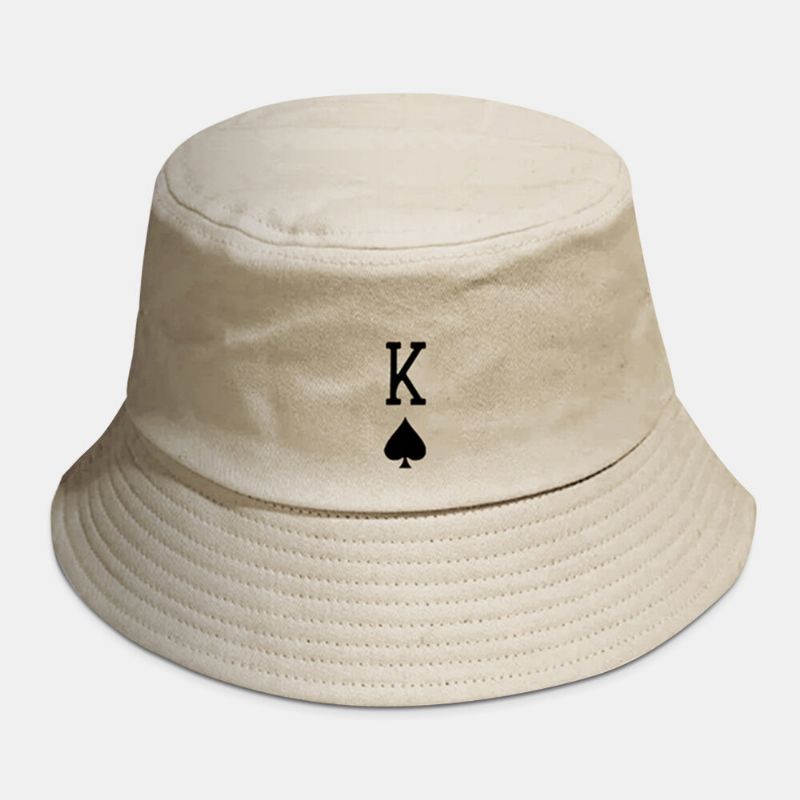 Unisex Bomull Enfärgad Poker Kärleksbrev Spader Ett Mönster Casual All-match Bucket Hat