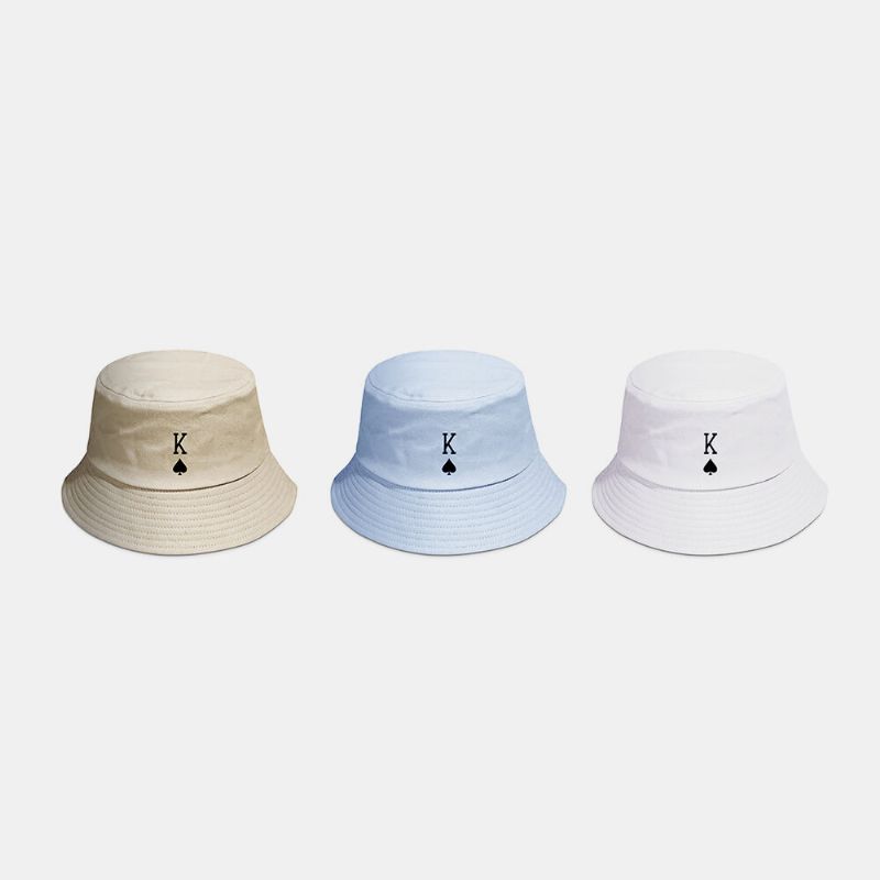 Unisex Bomull Enfärgad Poker Kärleksbrev Spader Ett Mönster Casual All-match Bucket Hat