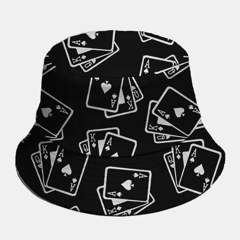 Unisex Bomull Enfärgad Pokerbildelement Mode Casual Bucket Hat