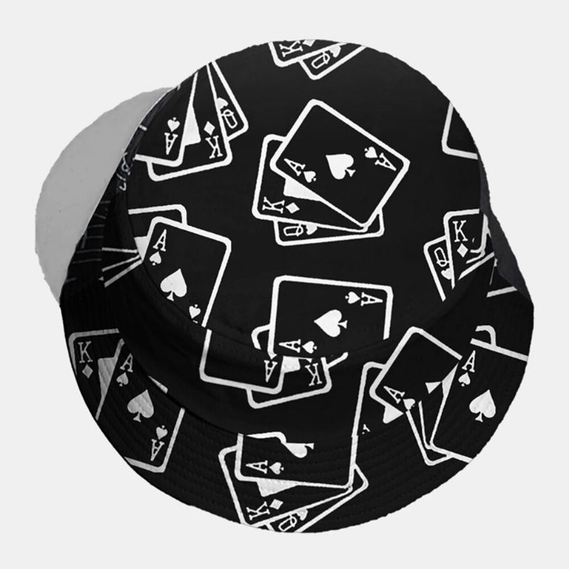 Unisex Bomull Enfärgad Pokerbildelement Mode Casual Bucket Hat