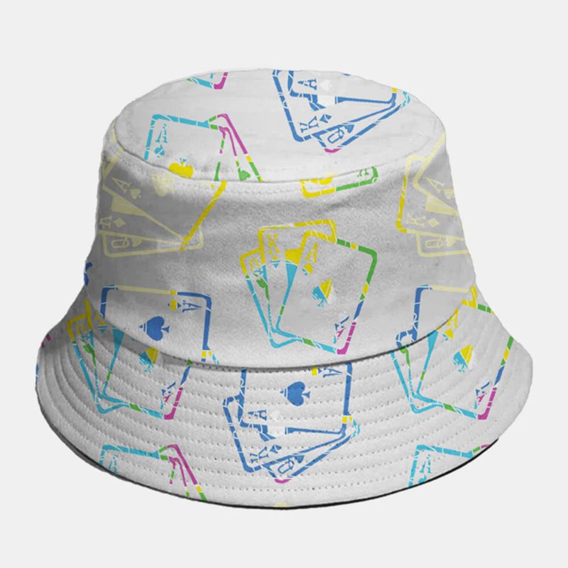 Unisex Bomull Enfärgad Pokerbildelement Mode Casual Bucket Hat