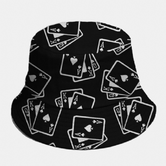 Unisex Bomull Enfärgad Pokerbildelement Mode Casual Bucket Hat