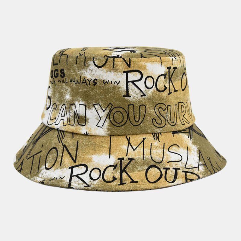 Unisex Bomull Tie-dye Brev Graffiti Mönstertryck Stor Brätte Sunshade Bucket Hat