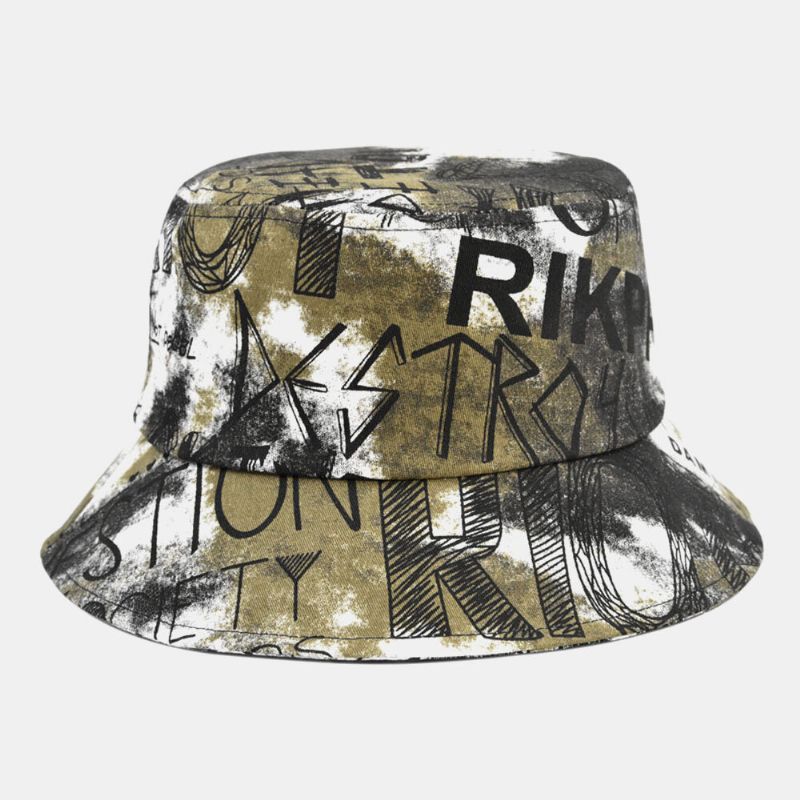 Unisex Bomull Tie-dye Brev Graffiti Mönstertryck Stor Brätte Sunshade Bucket Hat