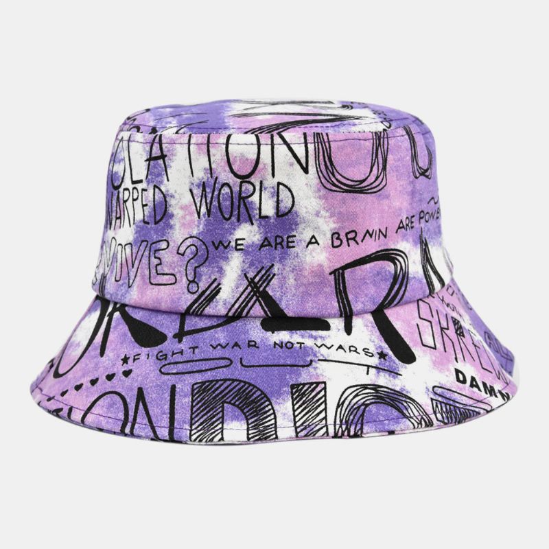 Unisex Bomull Tie-dye Brev Graffiti Mönstertryck Stor Brätte Sunshade Bucket Hat