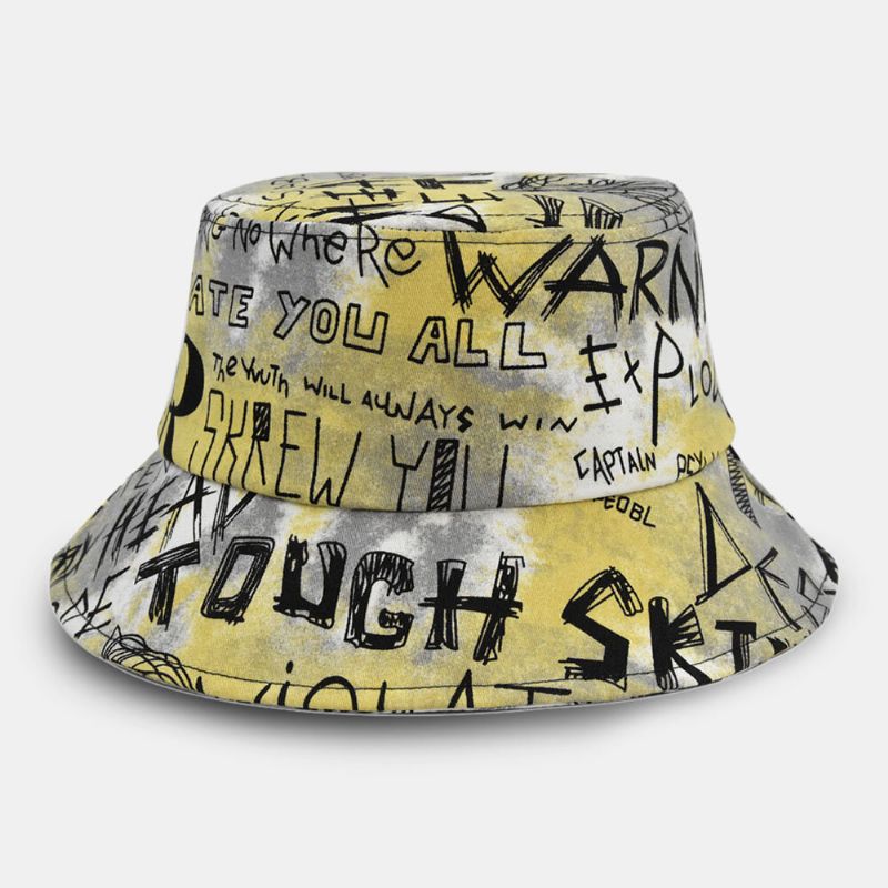 Unisex Bomull Tie-dye Brev Graffiti Mönstertryck Stor Brätte Sunshade Bucket Hat