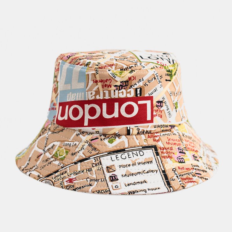 Unisex Bomull Världskarta Mönster Utomhus Casual Solskydd Hatt Bucket Hat Skicka Vindtätt Rep