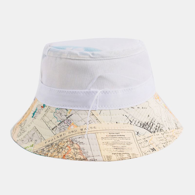 Unisex Bomull Världskarta Mönster Utomhus Casual Solskydd Hatt Bucket Hat Skicka Vindtätt Rep