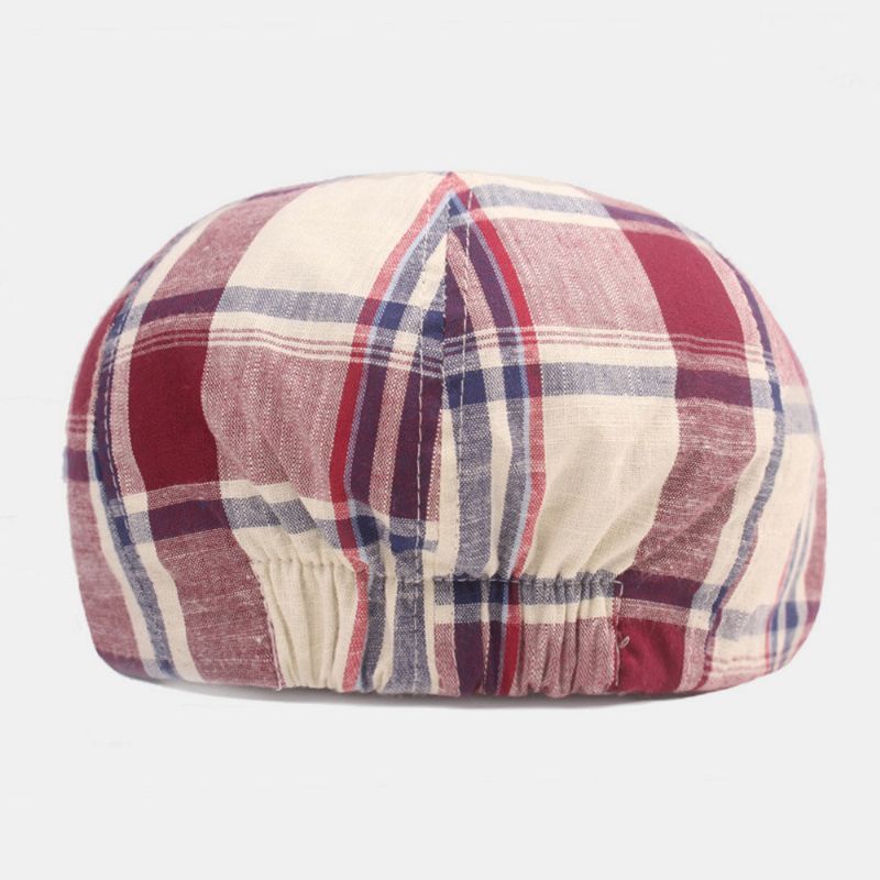 Unisex Bomullsbaskerkeps Rutigt Mönster Casual Retro Solskydd Newsboy Hatt Framåt Keps Åttkantig Hatt