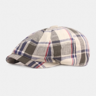 Unisex Bomullsbaskerkeps Rutigt Mönster Casual Retro Solskydd Newsboy Hatt Framåt Keps Åttkantig Hatt