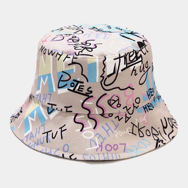 Unisex Bomullsbokstäver Graffitimönstertryck Mode Sunscreen Bucket Hat