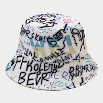 Unisex Bomullsbokstäver Graffitimönstertryck Mode Sunscreen Bucket Hat