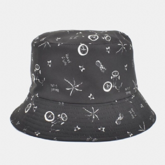 Unisex Bomullsbrev Tecknad Mönstertryck Dubbelsidig Bärbar Bucket Hatt