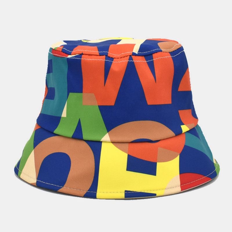 Unisex Bomullsfärgat Brevtryckt Mönster Brittiskt Retro Casual Sunshade Bucket Hat