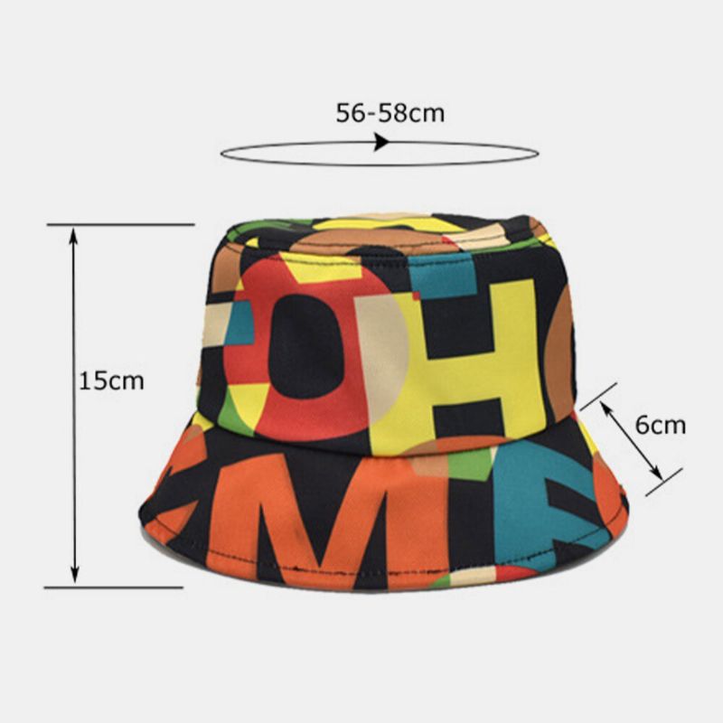 Unisex Bomullsfärgat Brevtryckt Mönster Brittiskt Retro Casual Sunshade Bucket Hat