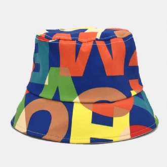 Unisex Bomullsfärgat Brevtryckt Mönster Brittiskt Retro Casual Sunshade Bucket Hat