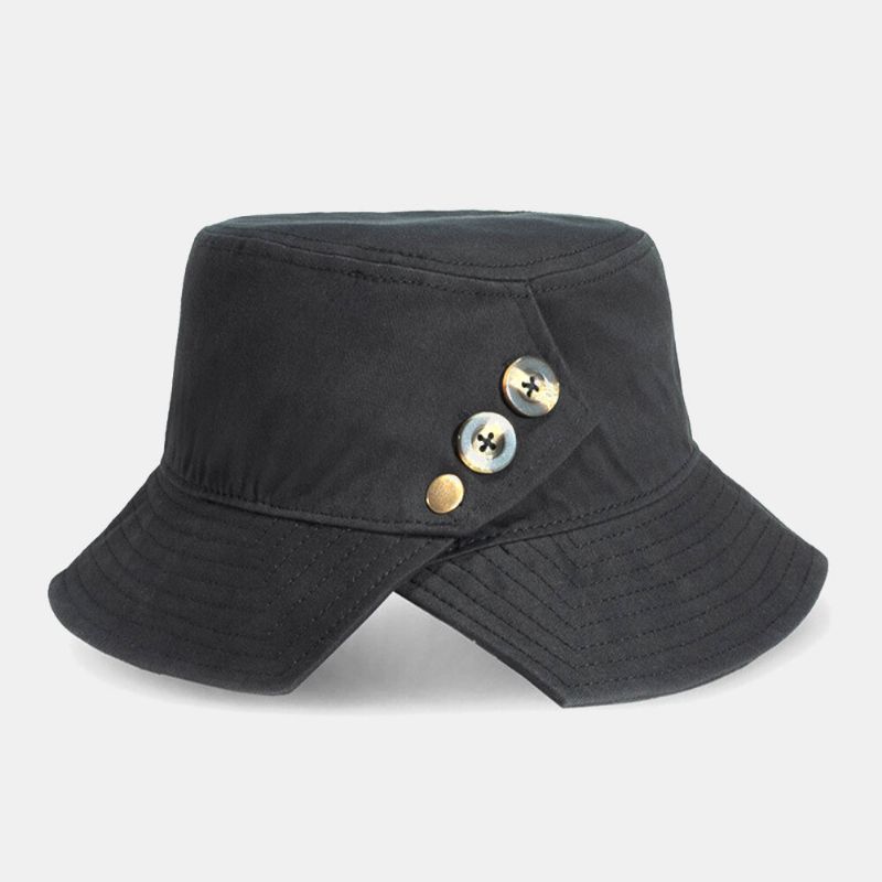 Unisex Bomullsknappdekoration Sidoslits Personlighet Solskydd Bucket Hat