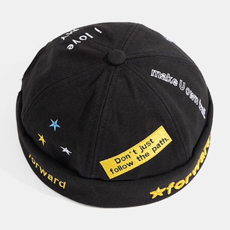 Unisex Bomullskupol Brev Slogan Stjärnor Broderade Patch Döskalle Keps Mode Casual Beanie Melon Keps Hyresvärd Keps Harbor Hat