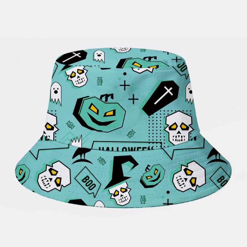 Unisex Bomullsöverlägg Tecknad Abstrakt Skallespökekråketryck All-match Bucket Hat