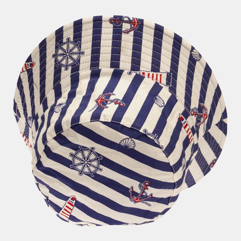 Unisex Bomullsrandigt Segelbåtsmönster Utomhus Casual Sunshade Bucket Hat