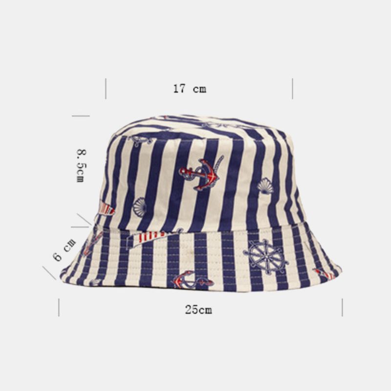 Unisex Bomullsrandigt Segelbåtsmönster Utomhus Casual Sunshade Bucket Hat