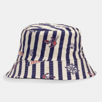 Unisex Bomullsrandigt Segelbåtsmönster Utomhus Casual Sunshade Bucket Hat