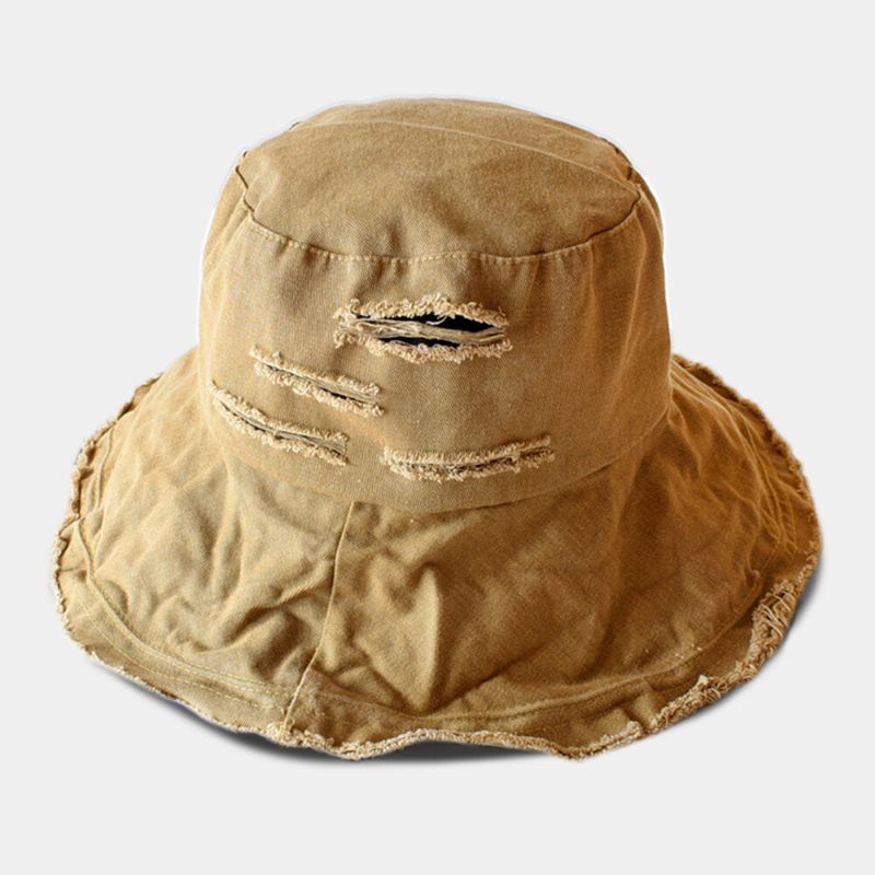 Unisex Brutet Hål Big Brim Bucket Hat Utomhus Solskydd Suncreen Beach Hat