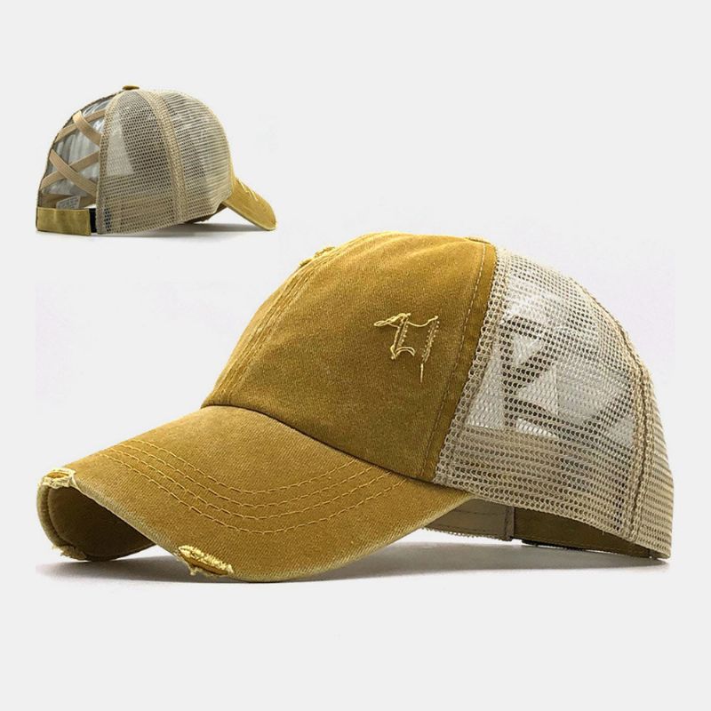 Unisex Camouflage Stretch Fit Keps Mesh Andas Trucker Hat Cross Hästsvans Baseball Keps