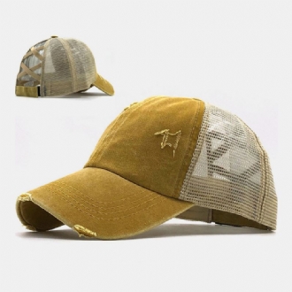 Unisex Camouflage Stretch Fit Keps Mesh Andas Trucker Hat Cross Hästsvans Baseball Keps