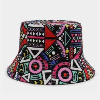 Unisex Canvas Färgade Tecknade Serier Geometri Blommönster Casual Sunshade Bucket Hat