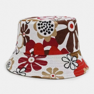 Unisex Canvas Färgat Blommönster Casual Sunshade Bucket Hat