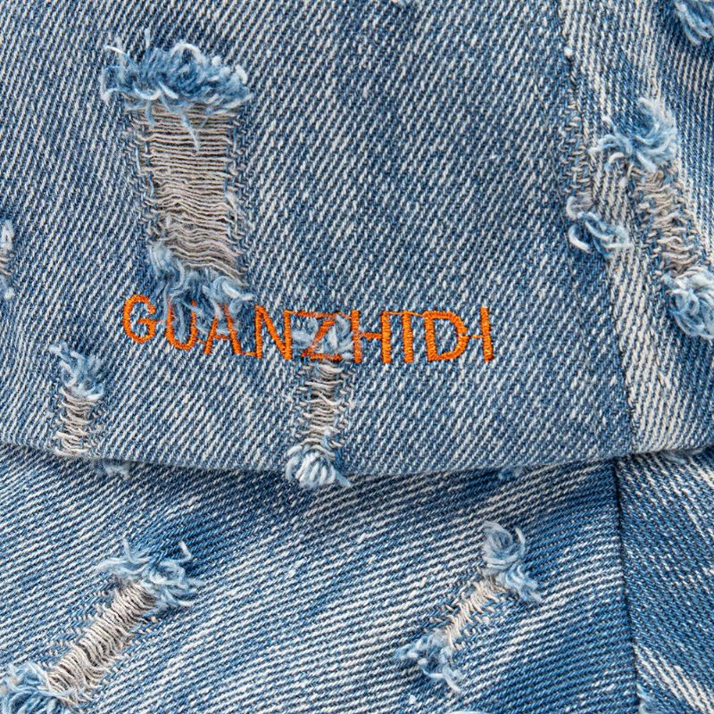 Unisex Denim Brevmönster Broderi Skadad Made Old Fashion Bucket Hat