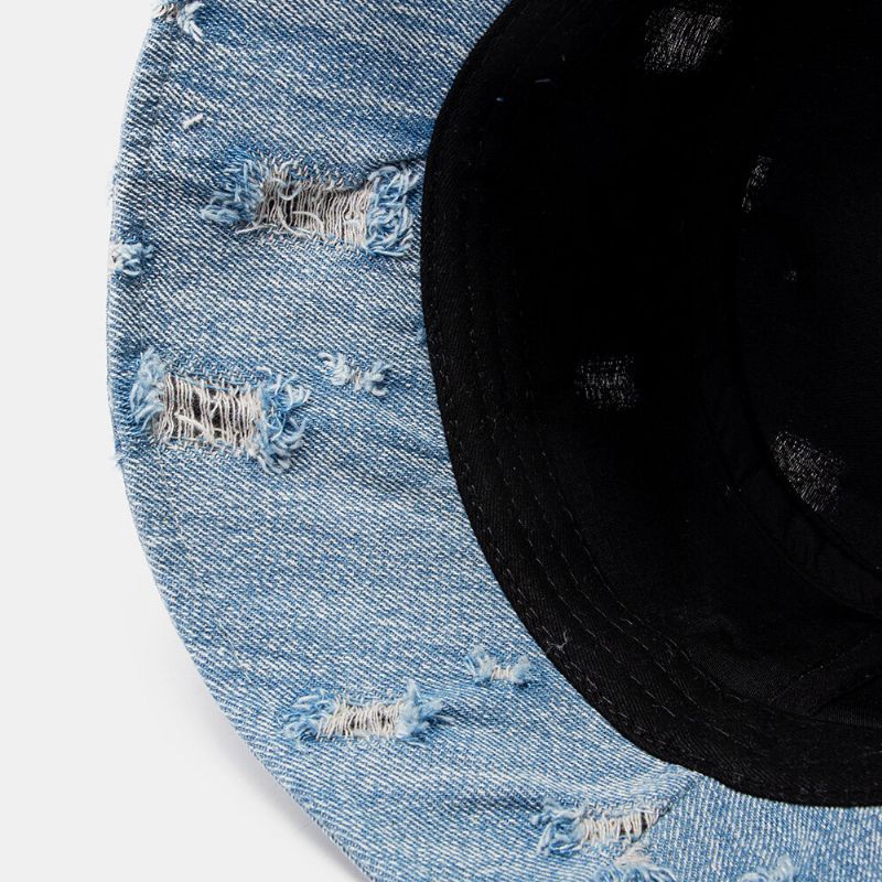 Unisex Denim Brevmönster Broderi Skadad Made Old Fashion Bucket Hat