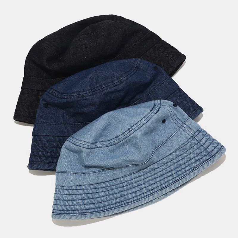 Unisex Denim Brutna Hål Gjorda Gammalmode Utomhussolskydd Bucket Hat