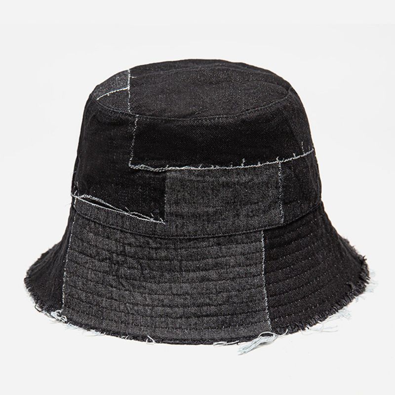 Unisex Denim Distressed Frayed Edge Vintage Casual Solskydd Vikbara Platta Hattar Bucket Hats