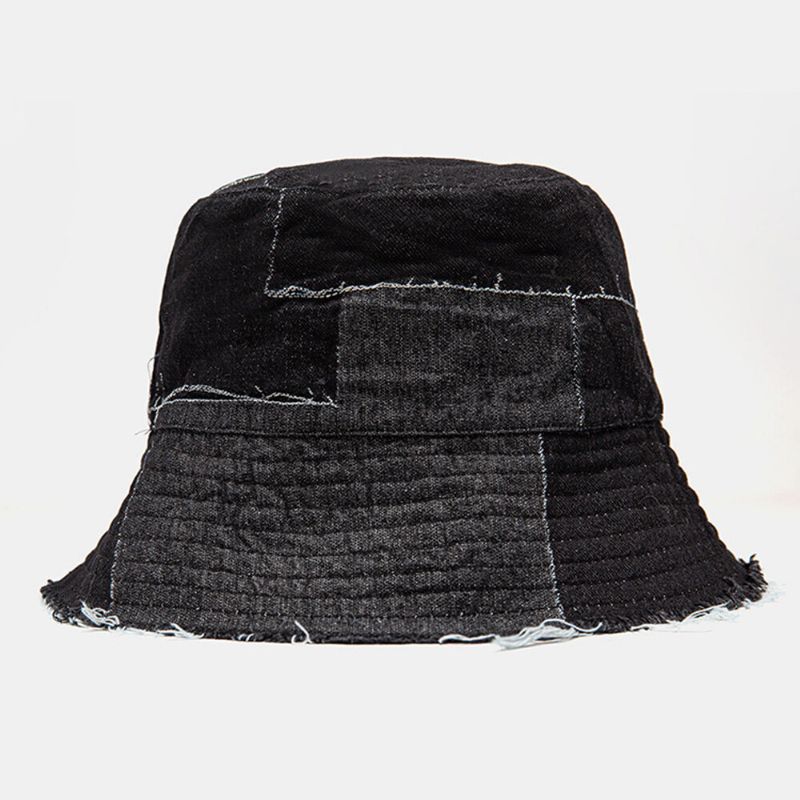 Unisex Denim Distressed Frayed Edge Vintage Casual Solskydd Vikbara Platta Hattar Bucket Hats