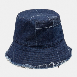 Unisex Denim Distressed Frayed Edge Vintage Casual Solskydd Vikbara Platta Hattar Bucket Hats