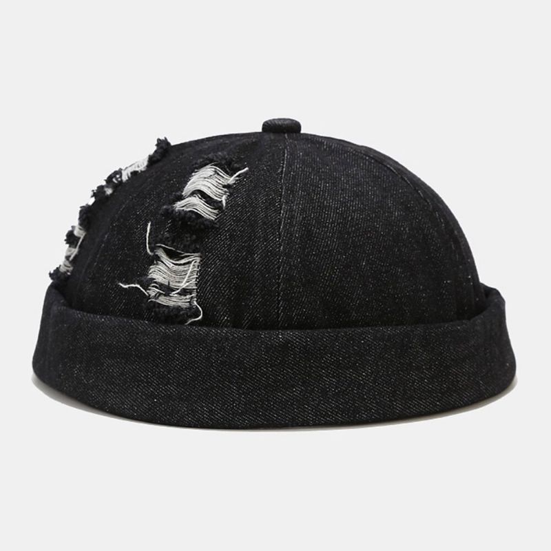 Unisex Denim Trasiga Hål Gjorda Gammalmode Utomhus Brättelös Mössa Hyresvärd Keps Skull Cap