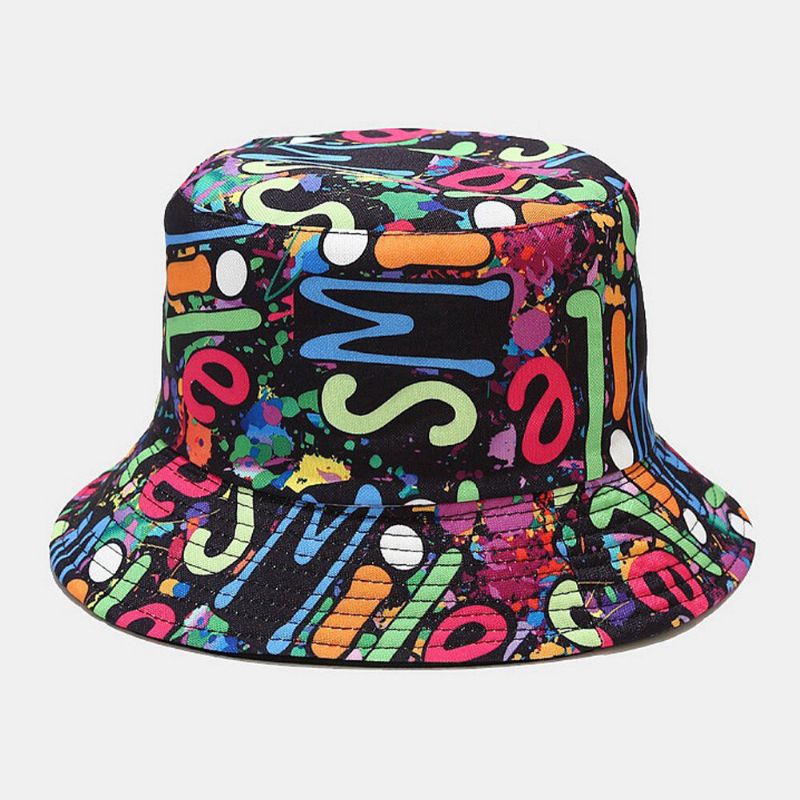 Unisex Dubbelsidig Färgglad Graffiti Hip-hop Fashion Sunshade Bucket Hat