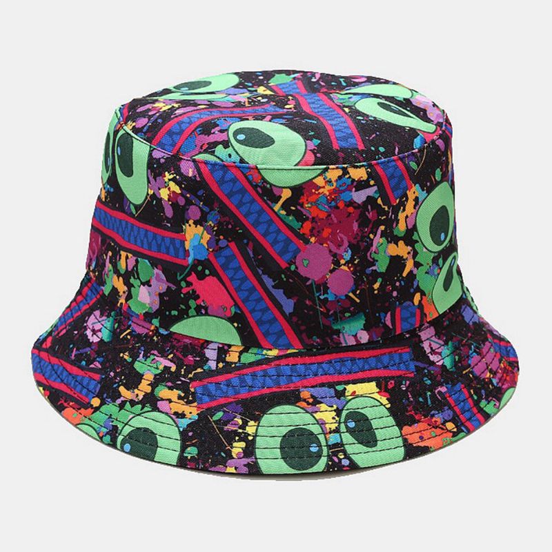 Unisex Dubbelsidig Färgglad Graffiti Hip-hop Fashion Sunshade Bucket Hat