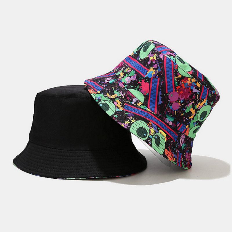 Unisex Dubbelsidig Färgglad Graffiti Hip-hop Fashion Sunshade Bucket Hat