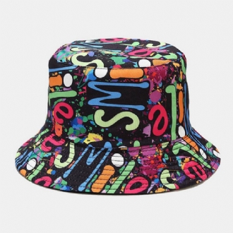 Unisex Dubbelsidig Färgglad Graffiti Hip-hop Fashion Sunshade Bucket Hat