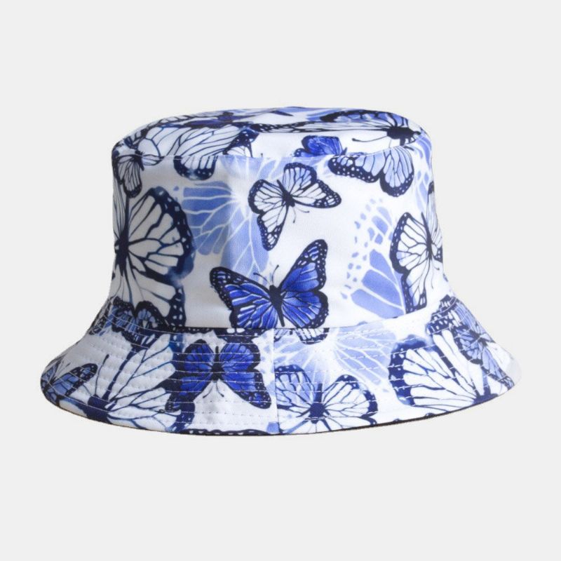 Unisex Dubbelsidigt Slitage Fiskben Fjärilar Mönster Utomhus Solskydd Bucket Hat