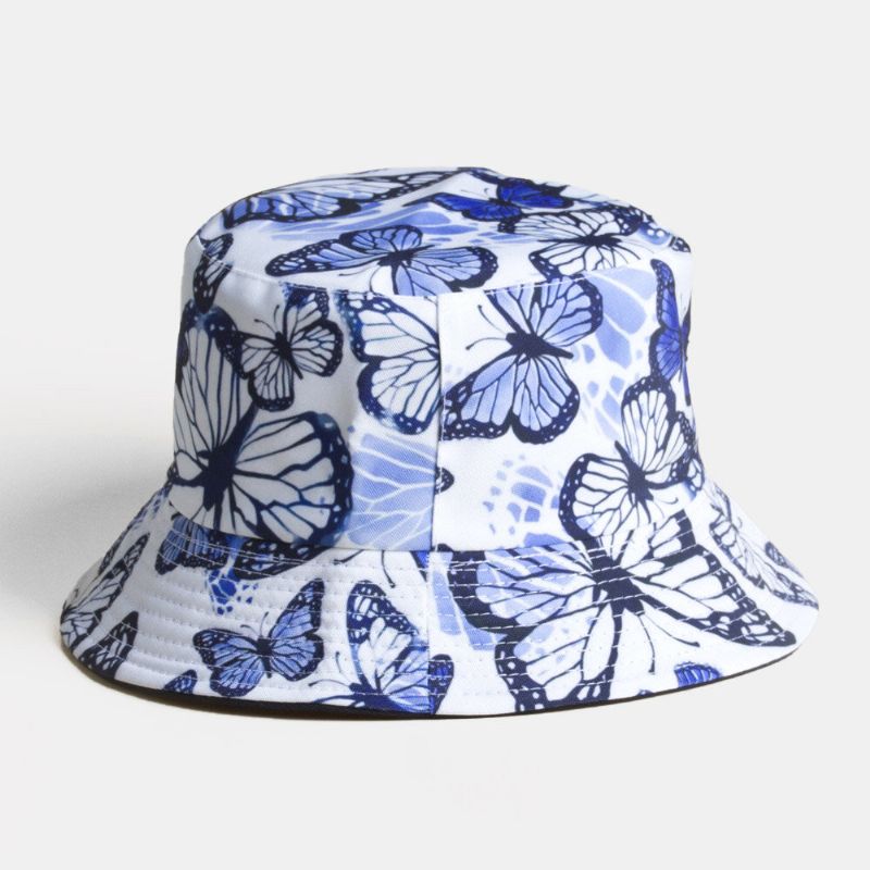 Unisex Dubbelsidigt Slitage Fiskben Fjärilar Mönster Utomhus Solskydd Bucket Hat