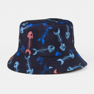 Unisex Dubbelsidigt Slitage Fiskben Fjärilar Mönster Utomhus Solskydd Bucket Hat