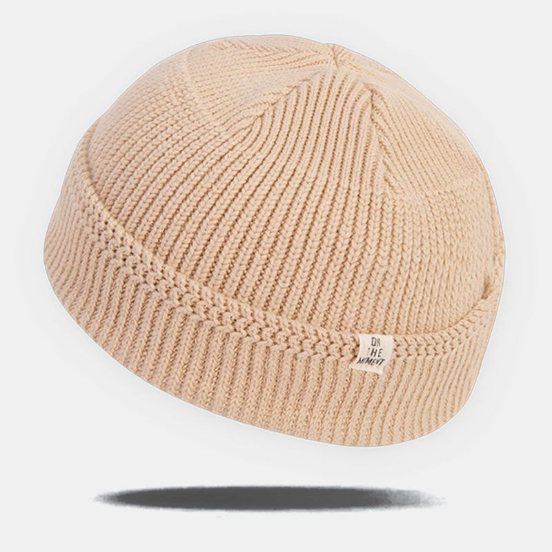 Unisex Enfärgad Elastisk Stickad Keps Höst Vinter Varm Andas Döskalle Keps Bräddlös Beanie Hyresvärd Keps