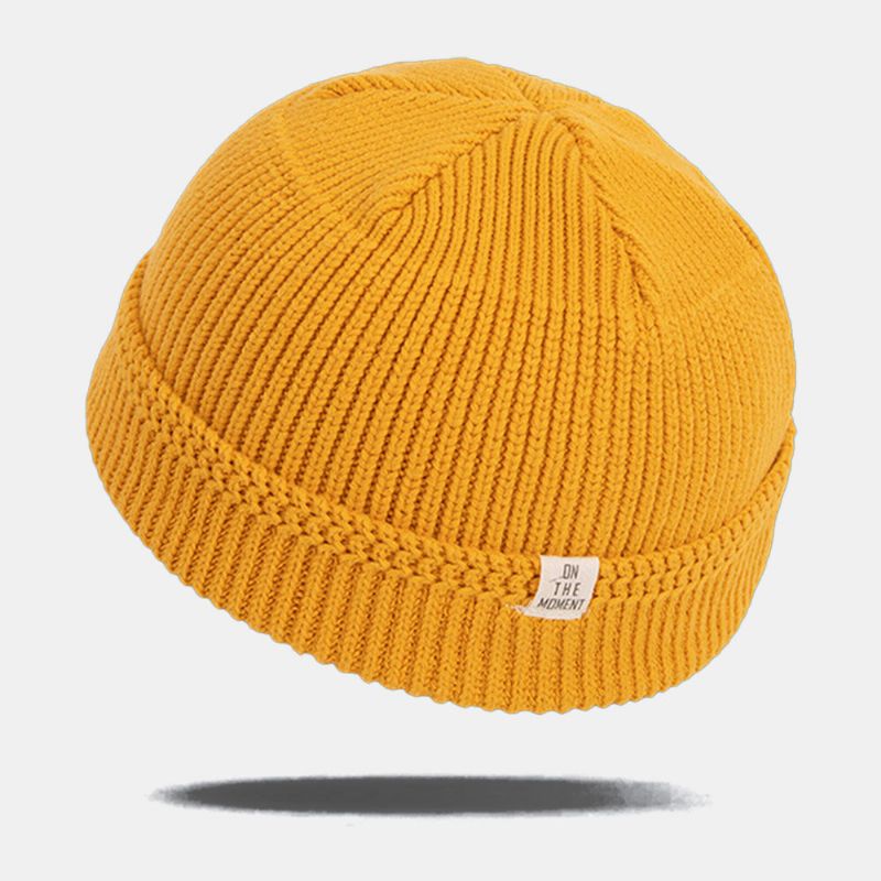 Unisex Enfärgad Elastisk Stickad Keps Höst Vinter Varm Andas Döskalle Keps Bräddlös Beanie Hyresvärd Keps